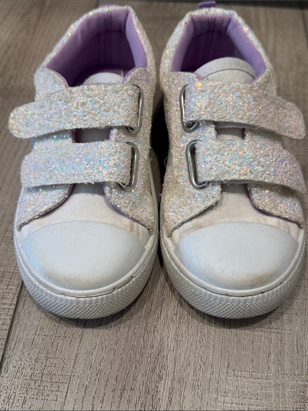 White Glitter Velcro Closure Sneakers- Girls Size 10 - Picture 3 of 6
